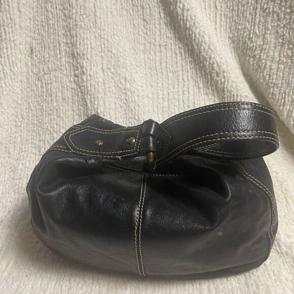 Wilson leather Black Leather Hobo Bag stitching accents & antique tone hardwares - Picture 7 of 14